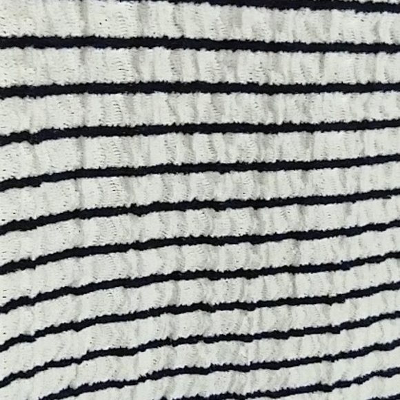 LOFT Black and White Striped Pleated Puffy Shoulder Long Sleeve Top Medium - Picture 10 of 12